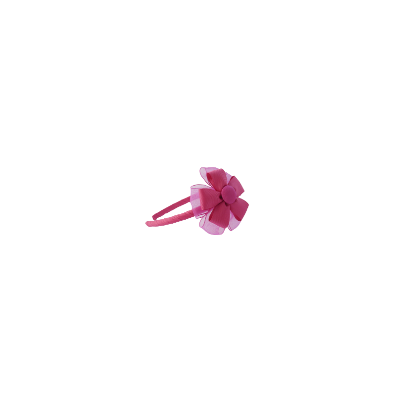 Diadema fina con flor de organza buganvilla